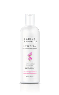 Carina Organics Sweet Pea shampoo bottle on a white background