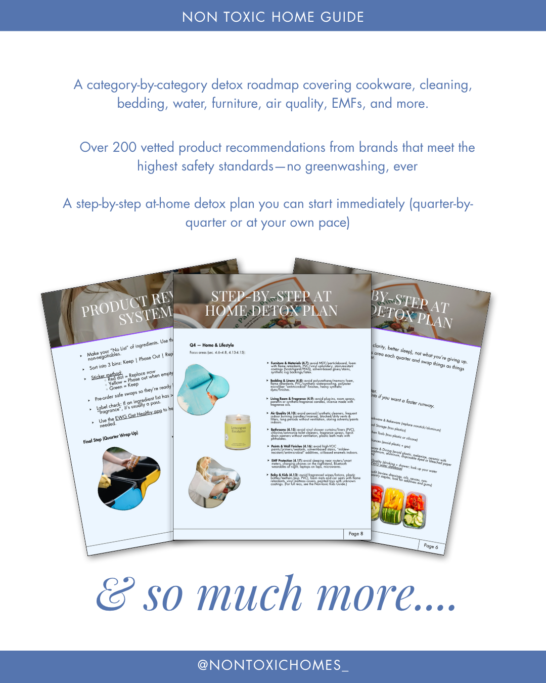 Non-toxic home guide with product recommendations and detox plan on a white background