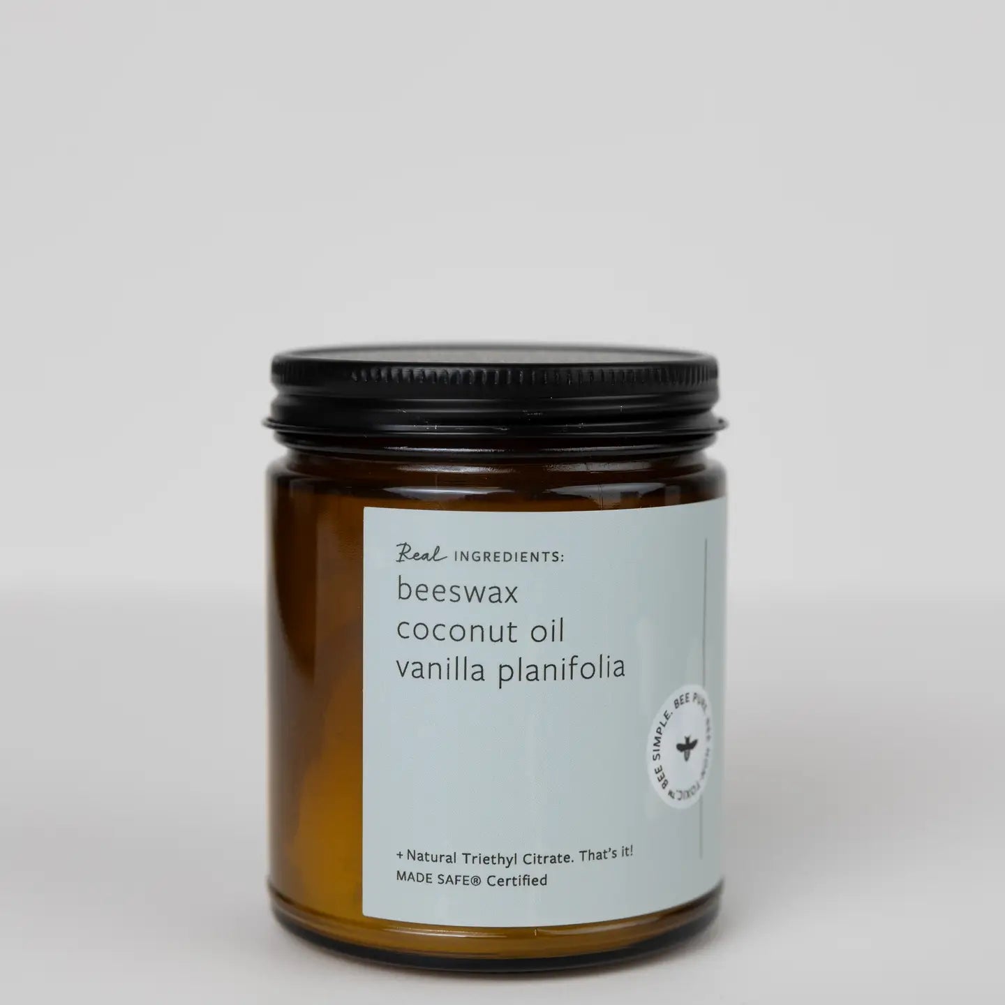 Pure vanilla candle back side.