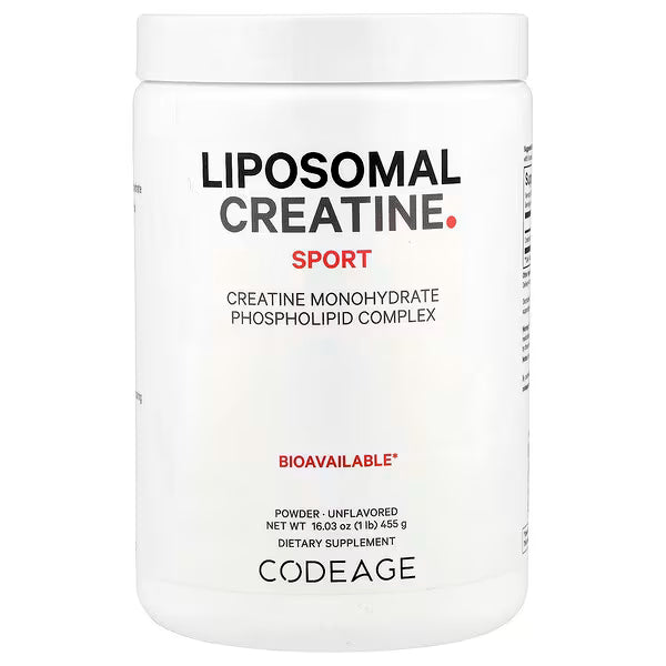 White container of Liposomal Creatine Sport by Codeage on a white background