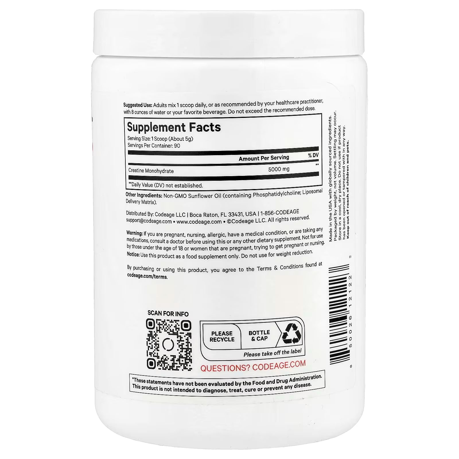 Supplement container with label showing 'Supplement Facts' and other text on a white background