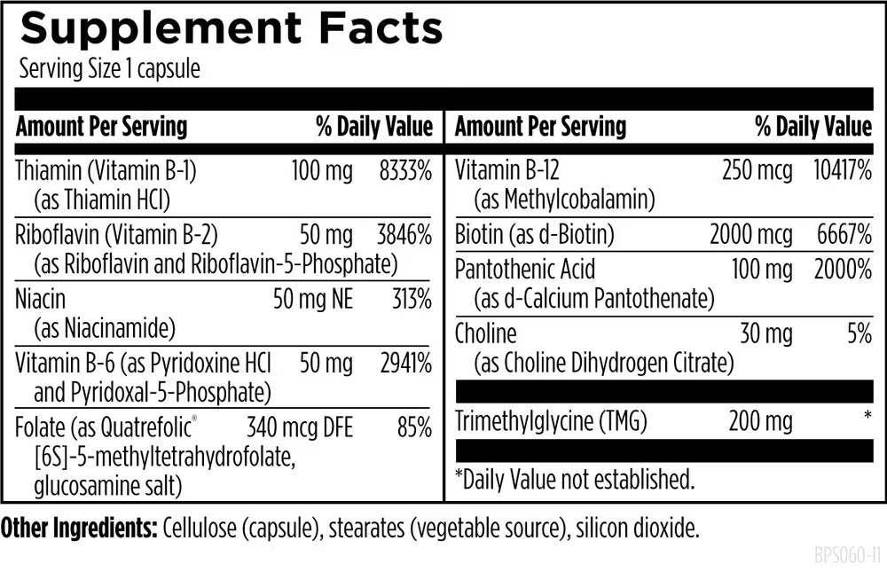Supplement facts label for a dietary supplement capsule with detailed nutritional information.