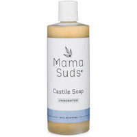 Bottle of Mama Suds Castile Soap on a white background