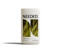 Collagen protein supplement container with grass image on a white background
