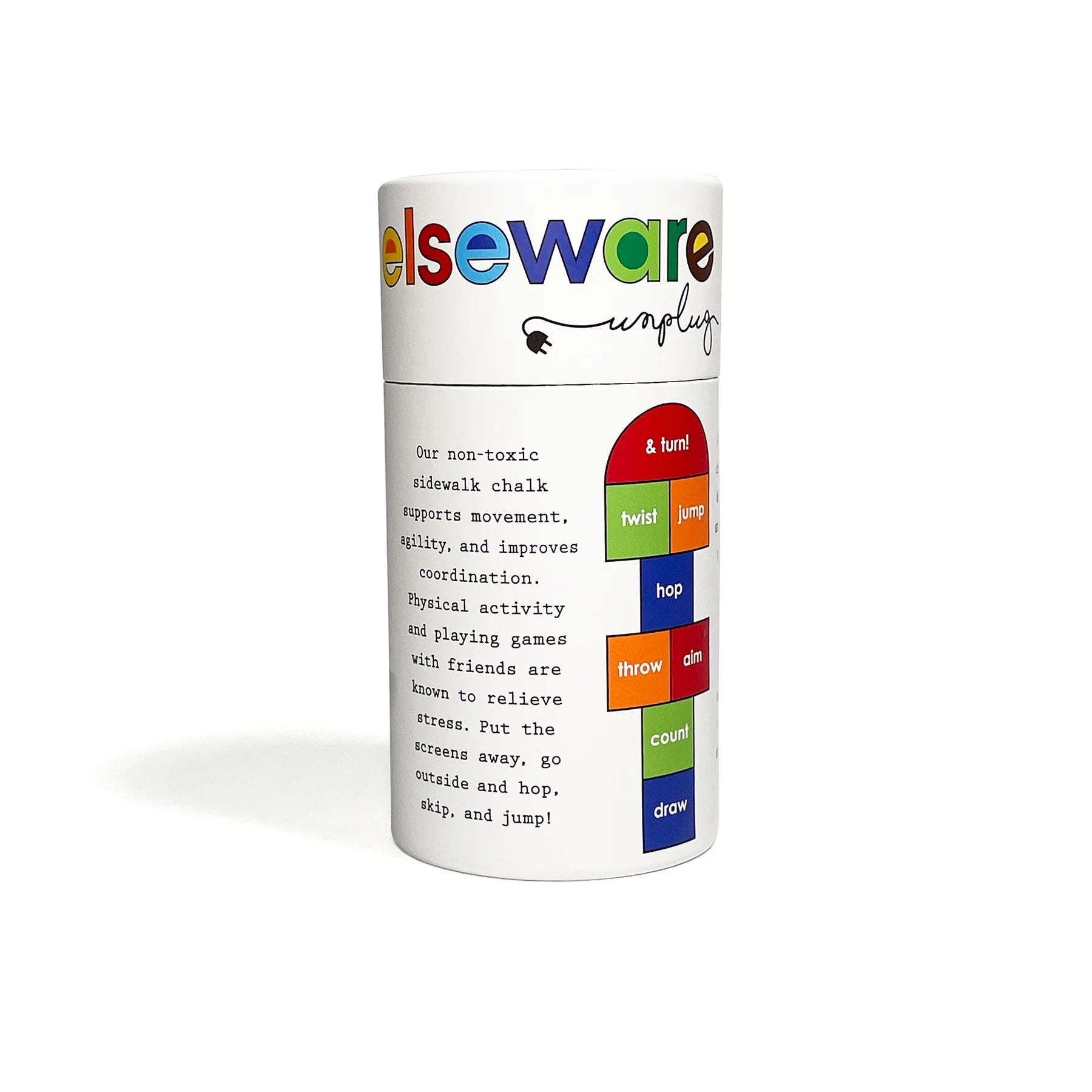 White cylindrical container with elseware text and branding on a white background