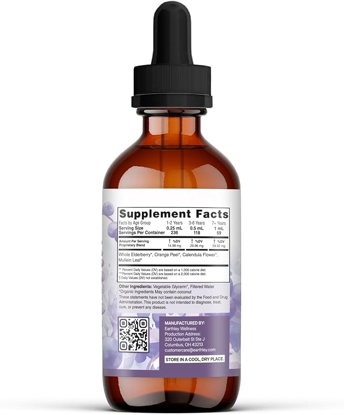 Amber glass bottle with dropper labeled 'Supplement Facts' on a white background