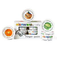 elseware finger paint containers with colorful labels on a white background