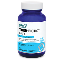 Bottle of SFI Health Ther-Biotic Kids' probiotic supplement on a white background