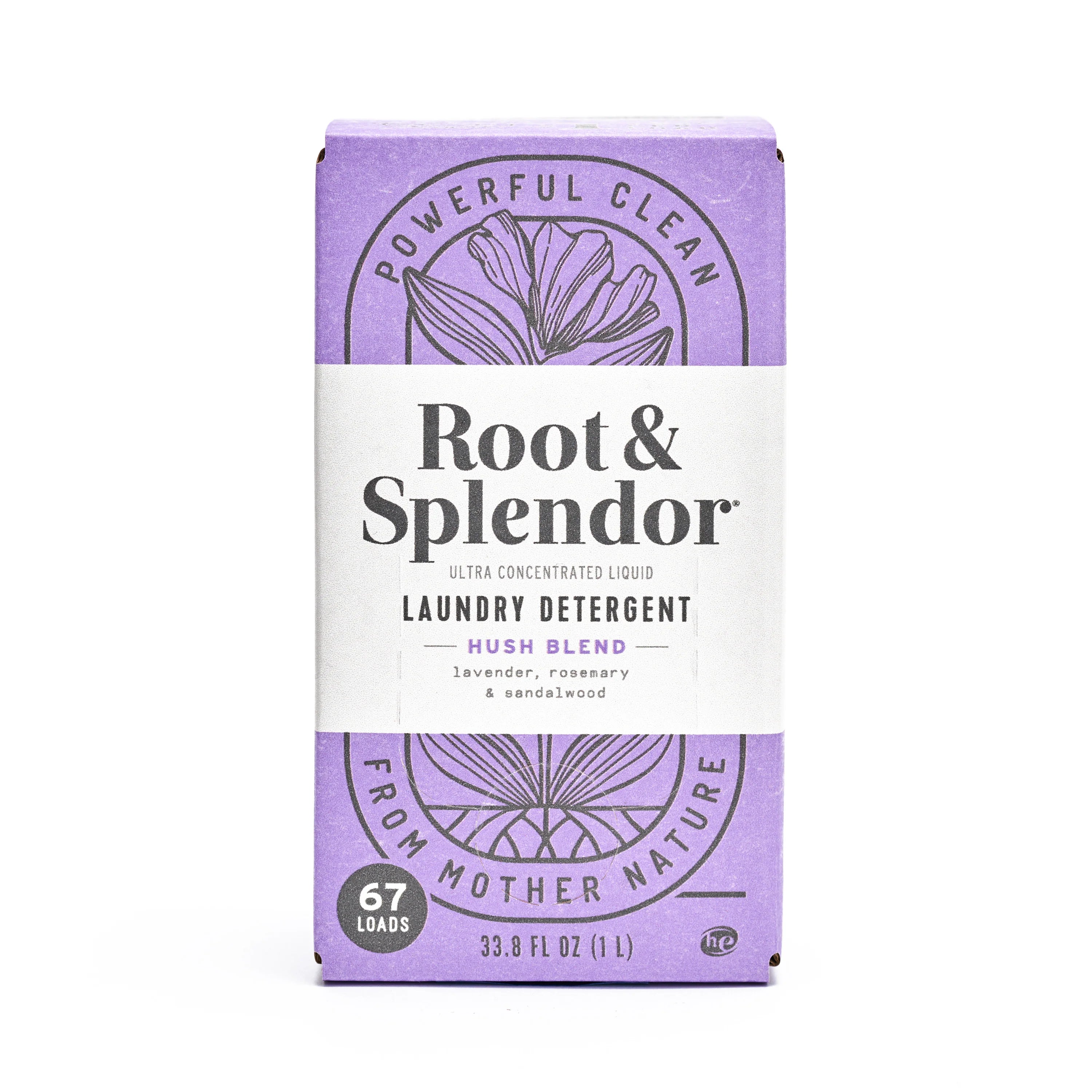 Root & Splendor laundry detergent packaging on a white background