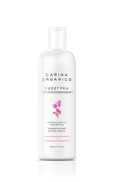 Carina Organics Sweet Pea shampoo bottle on a white background