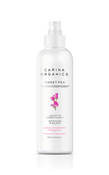 Carina Organics Sweet Pea leave-in conditioner bottle on a white background
