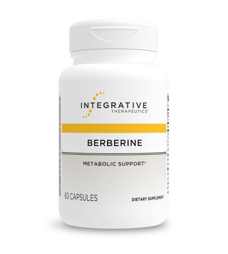 Supplement bottle labeled 'Berberine' by Integrative Therapeutics on a white background
