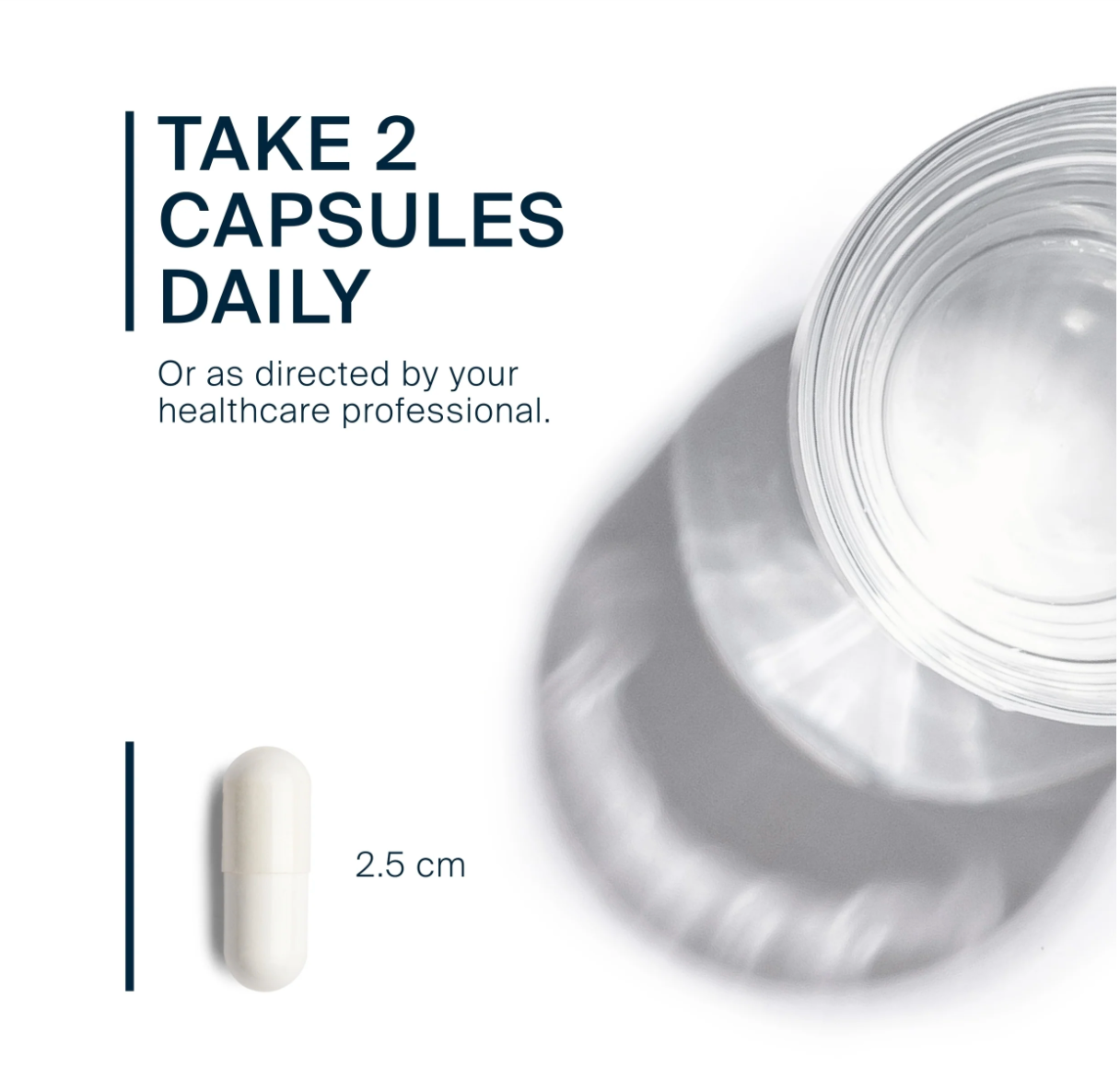 Capsule and container with text on a white background