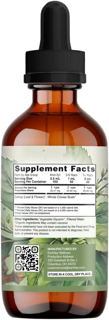 Brown glass bottle with dropper labeled 'Supplement Facts' on a red background