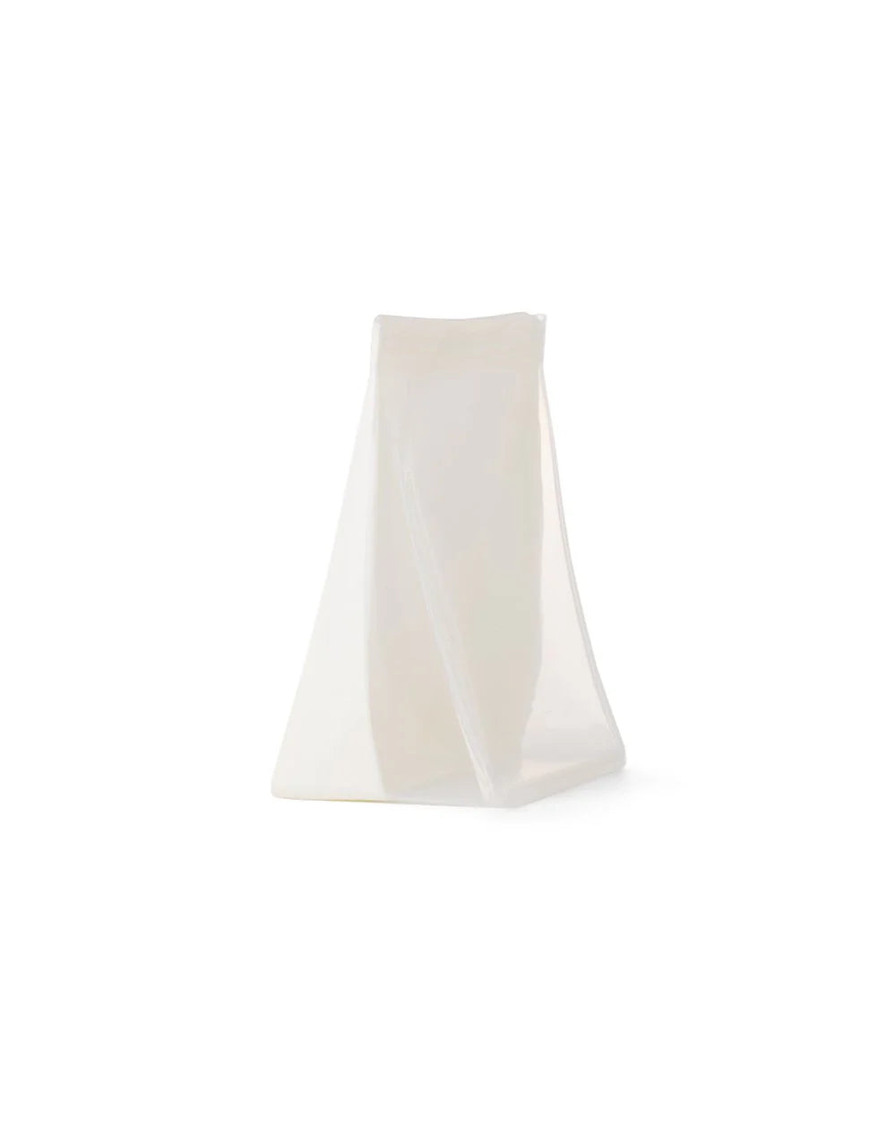Minimalist white, triangular lampshade with soft edges on a plain white background. It exudes a serene and contemporary aesthetic.