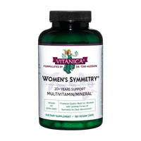 Vitanica Women's Symmetry multivitamin/mineral supplement bottle on a white background