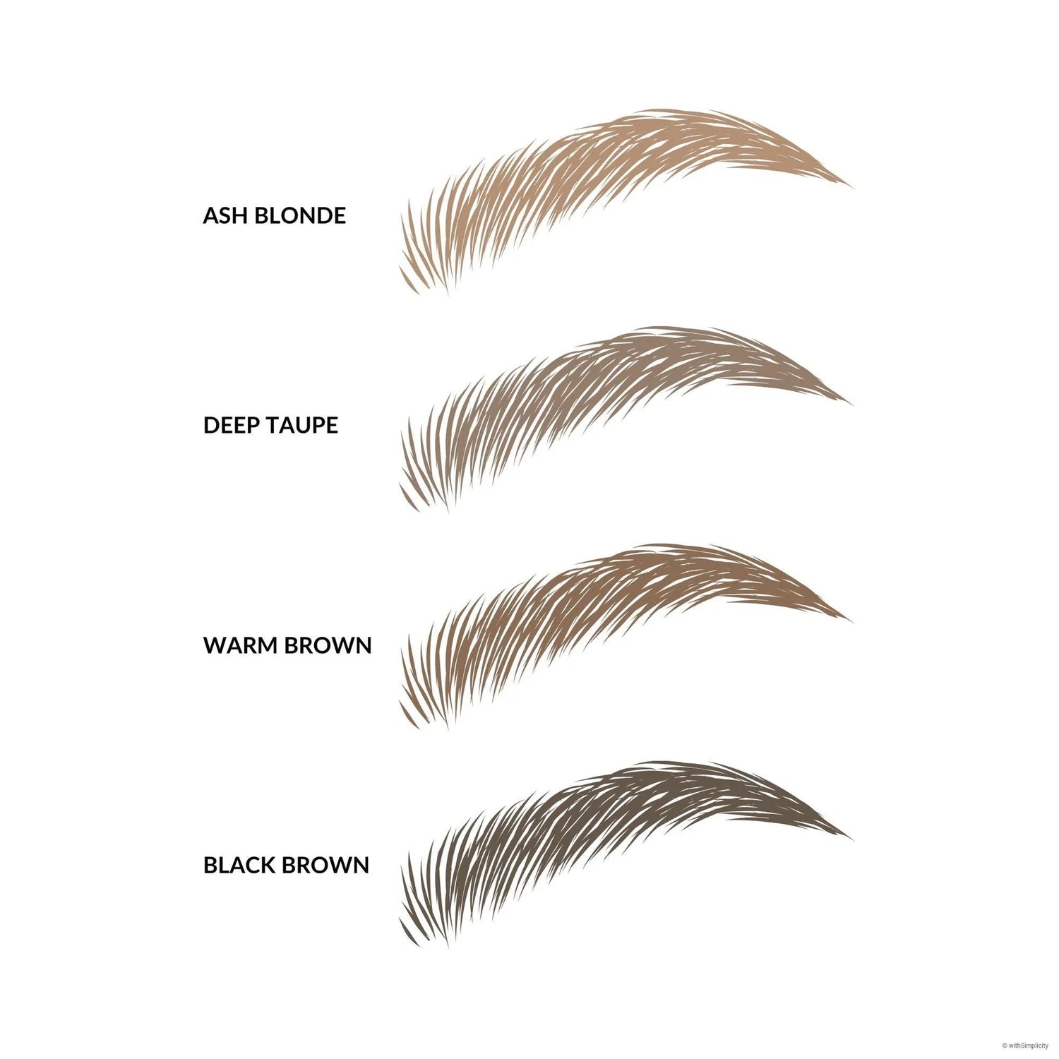 Illustrations of eyebrow shapes in different colors on a white background
