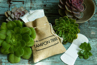 Tampon Tribe product with succulents on a wooden surface