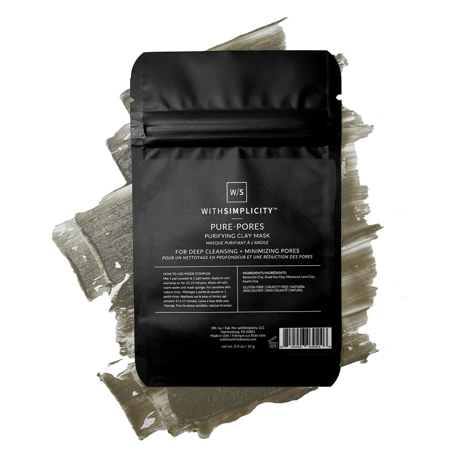 Black clay mask packaging with visible branding on a white background