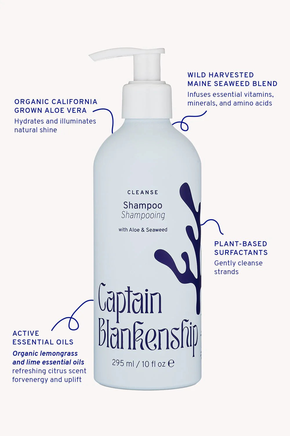 Captain Blankenship shampoo bottle with product details on a white background