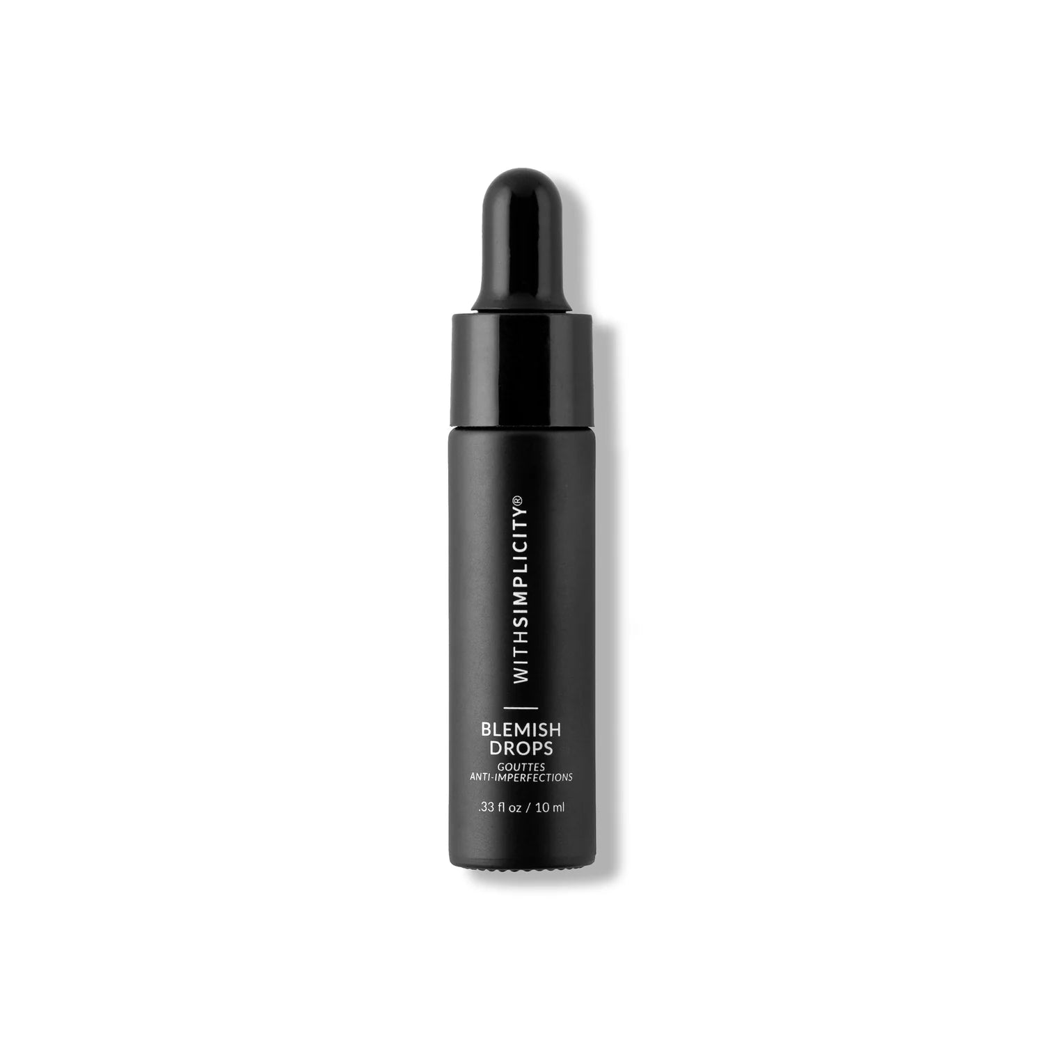 Black skincare dropper bottle with 'WITHIMPELICITY' branding on a white background
